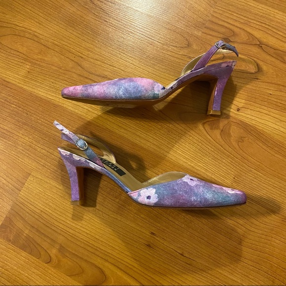 Vintage 90s y2k Stuart Weitzman purple floral sling back heels 6.5 - Picture 3 of 7